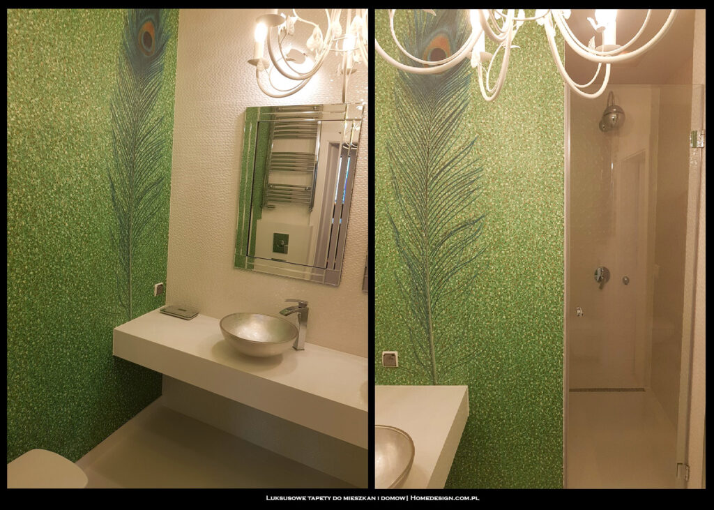 luksusowa tapety do łazienki - pawie pióro