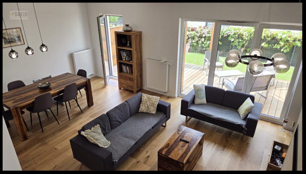 nowoczesny bliźniak - salon z aneksem projekt